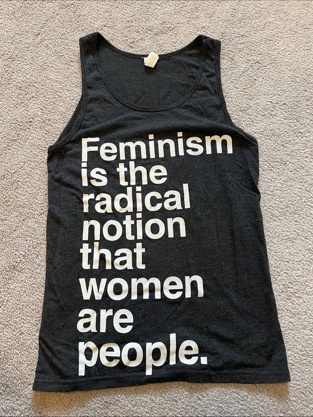 Bella Canvas dark grey Tank Top with White Feminism Statement